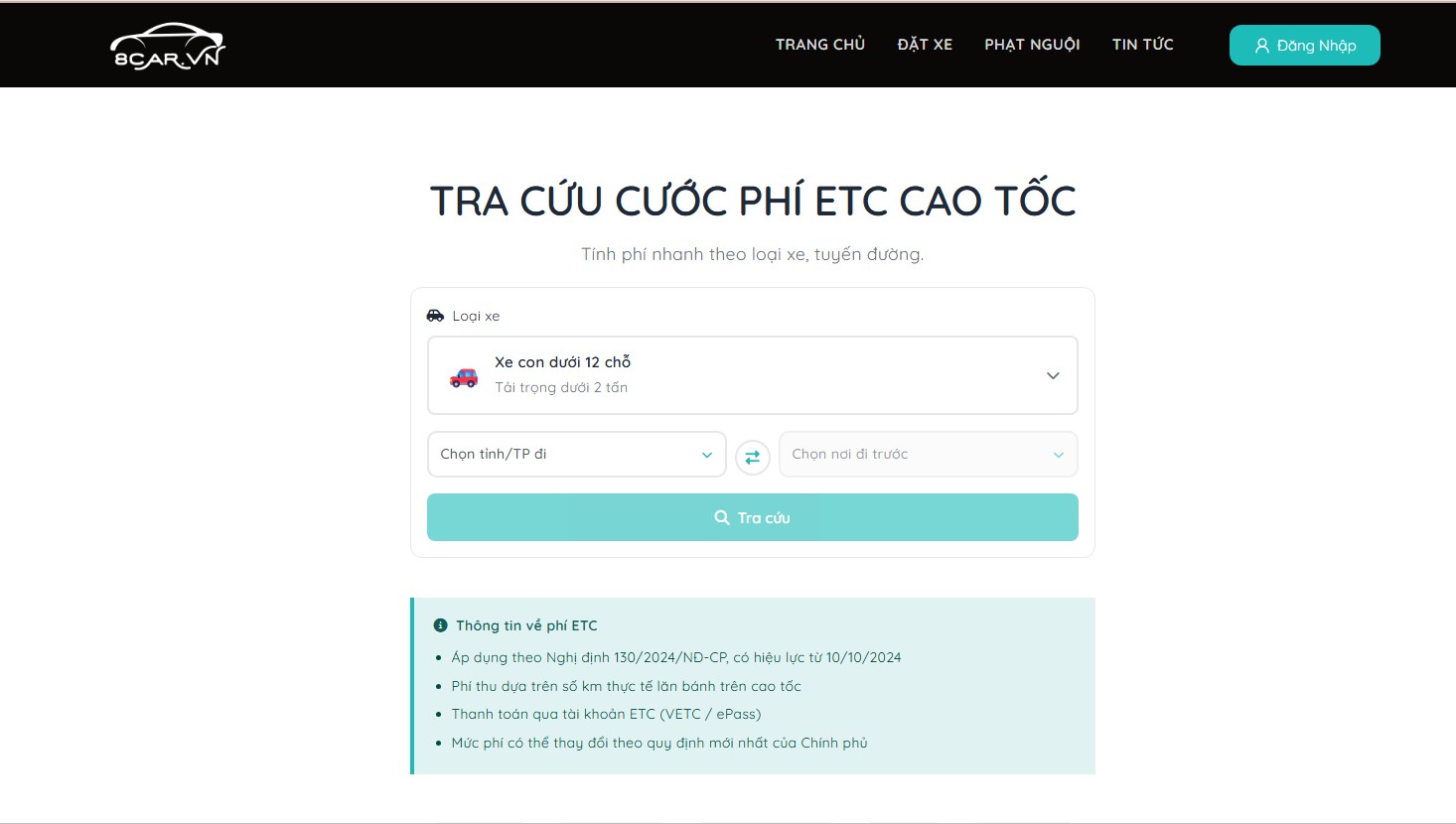 Truy cập c&ocirc;ng cụ tra cứu tại 8car.vn